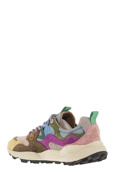 Flower Mountain Yamano 3 - Sneakers In Suede And Technical Fabric In Pink/yellow