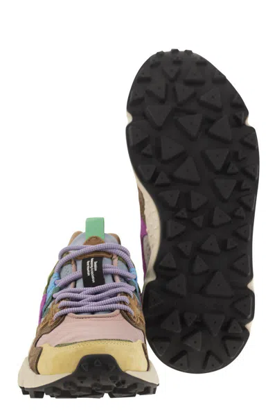 Flower Mountain Yamano 3 - Sneakers In Suede And Technical Fabric In Pink/yellow