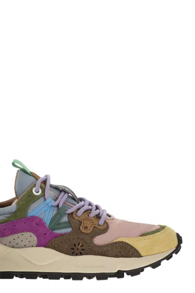Flower Mountain Yamano 3 - Sneakers In Suede And Technical Fabric In Pink/yellow