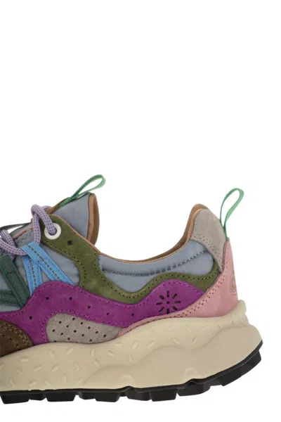 Flower Mountain Yamano 3 - Sneakers In Suede And Technical Fabric In Pink/yellow