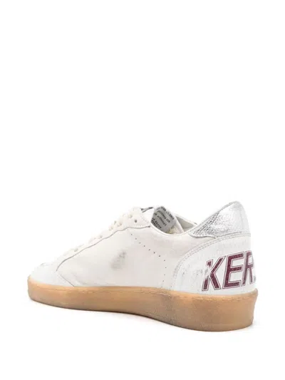 Shop Golden Goose Ball Star Sneakers In Calfskin Leather With A Distressed Effect In White