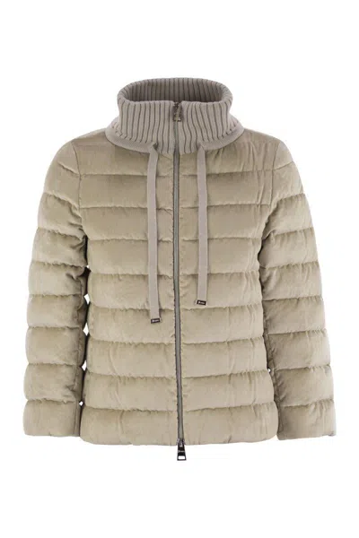 Herno Quilted Jacket In Chantilly Velvet In Beige