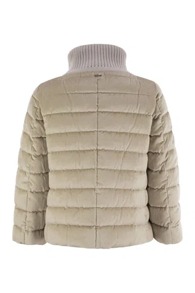 Herno Quilted Jacket In Chantilly Velvet In Beige