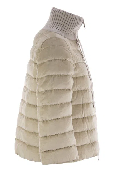 Herno Quilted Jacket In Chantilly Velvet In Beige