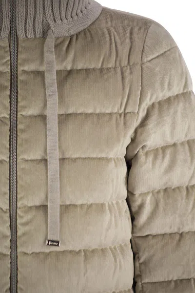 Herno Quilted Jacket In Chantilly Velvet In Beige