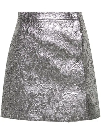 Shop Msgm Patterned Jacquard Miniskirt In Silver