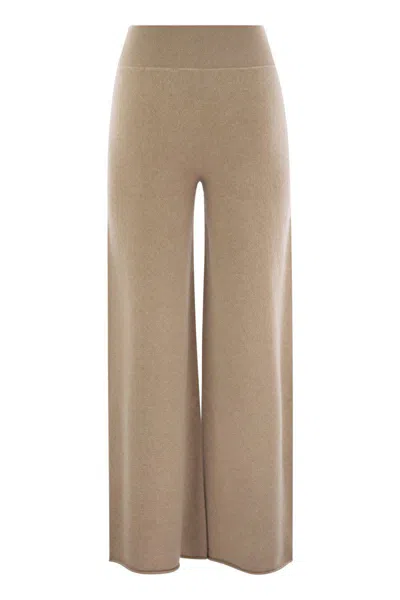 Vanisé Wide-leg Cashmere Trousers With Ribbed Waistband In Brown