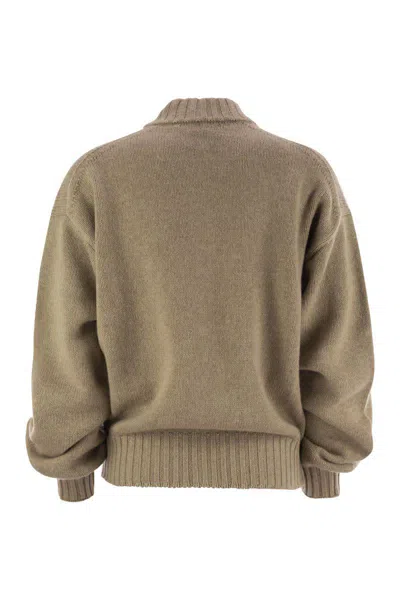 Vanisé Wool And Cashmere Cardigan With Zip In Brown