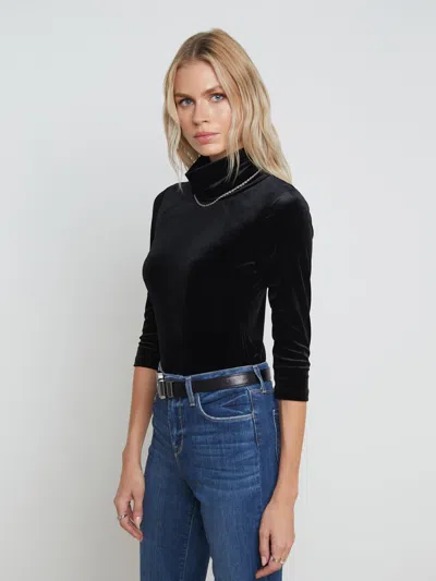 L Agence Aja Tortoiseshell Print Jersey Turtleneck Top In Black