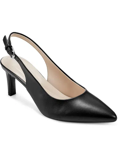 Easy Spirit Raveen 3 Womens Faux Leather Cushioned Footbed Slingback Heels In Black