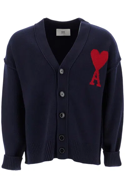 Shop Ami Alexandre Mattiussi Ami De Coeur Wool Cardigan In Blue