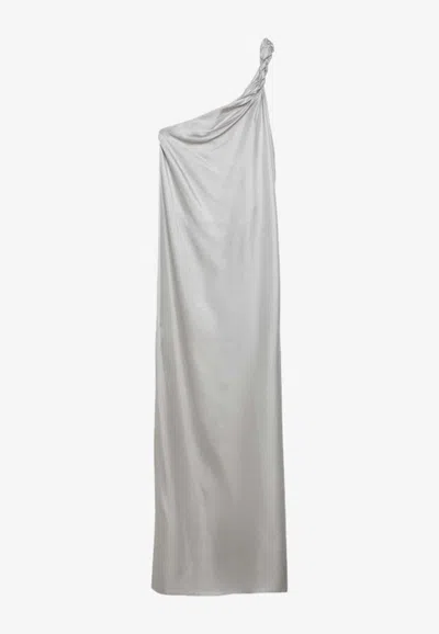 Loulou Studio Adela Midikleid Aus Seiden-twill Mit Asymmetrischer Schulterpartie In Metallic