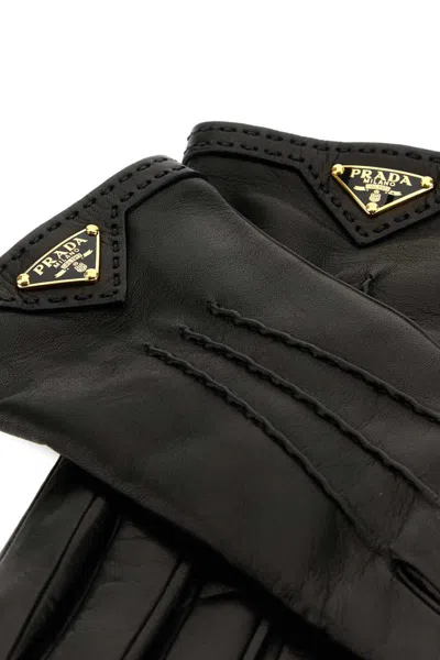 Prada Triangle Logo Nappa Leather Gloves In Black