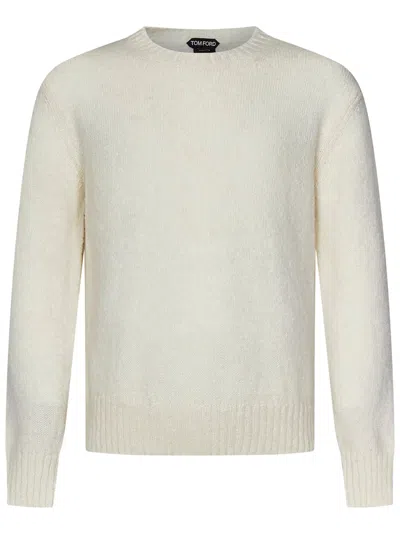 Tom Ford Structured Collar Sweater With Textured Edges In White