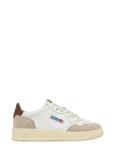 Shop Autry Medalist Low Sneakers In White And Brown Leather And Suede