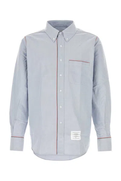 Thom Browne Light Blue Shirt With Button-down Collar And Striped Rwb Detail On The Rear In Blue