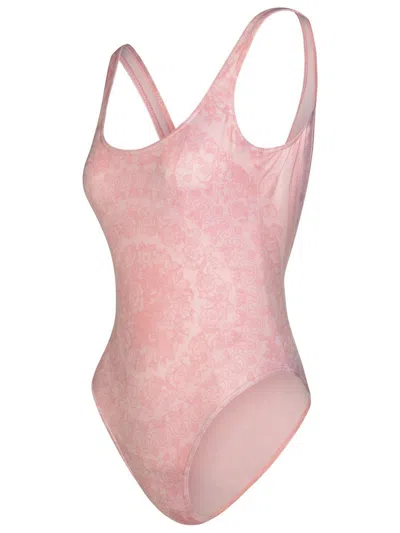 Shop Versace 'baroque' One-piece Swimsuit In Pink