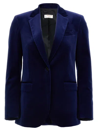 Shop Alberto Biani Single-breasted Velvet Blazer In Blue