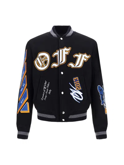Off-white Chenille-logo Bomber Jacket In Black Multicolor