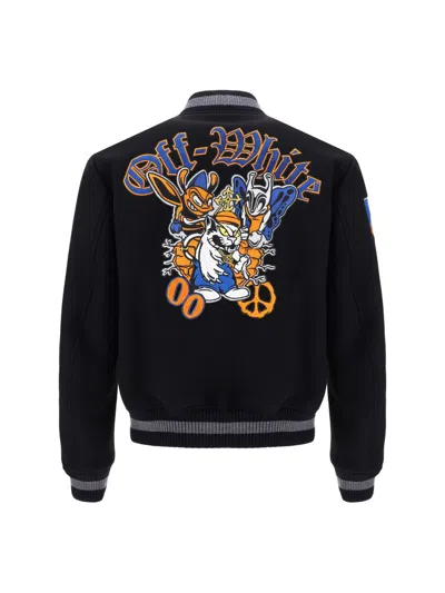 Off-white Chenille-logo Bomber Jacket In Black Multicolor