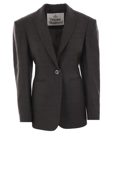 Vivienne Westwood Check Pattern Blazer Peak Lapels In Brown