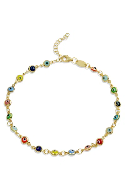 Savvy Cie Jewels Gold Over Sterling Silver Multi Color Evil Eye Anklet In Green