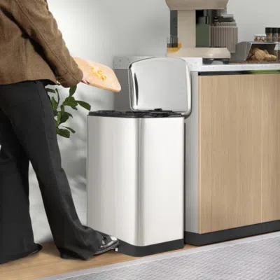 Hivvago 13.2 Gal Stainless Steel Trash Can With Lock Device-sliver