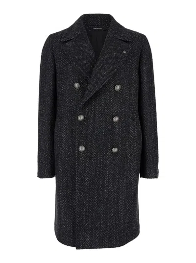 Shop Tagliatore 'arden' Dakr Grey Double Breasted Coat With Buttons In Wool Blend Woman