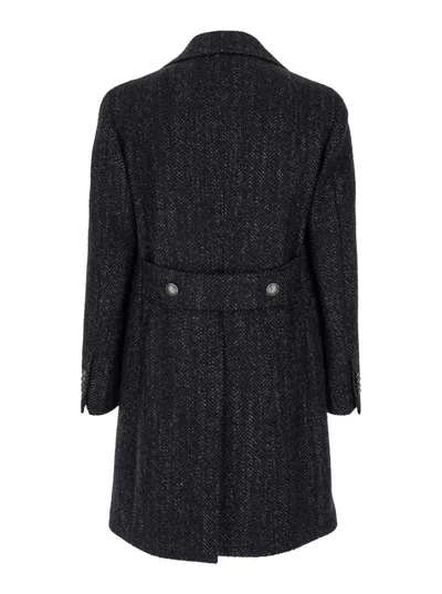 Shop Tagliatore 'arden' Dakr Grey Double Breasted Coat With Buttons In Wool Blend Woman