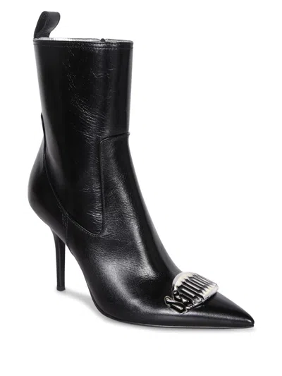 Dsquared2 Gothic Plaque Black Pointed Booties In Black