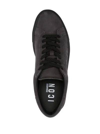 Shop Dsquared2 Calf Leather Sneakers With Logo Print In Grigio E Nero