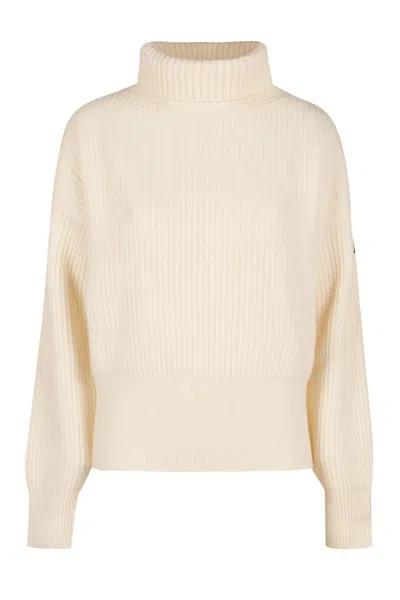 Moncler Shell-trimmed Ribbed Wool Turtleneck Sweater In Green