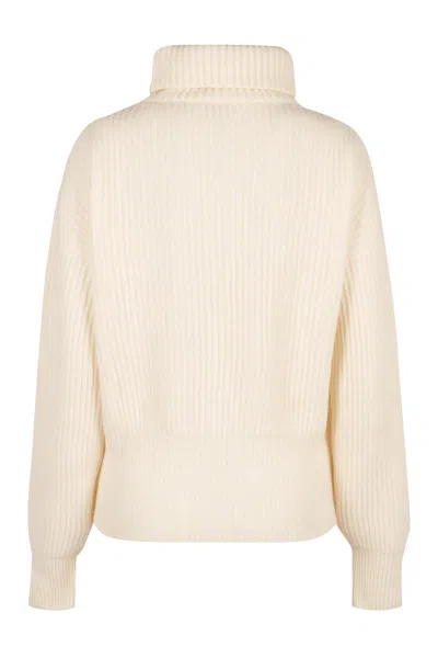Moncler Shell-trimmed Ribbed Wool Turtleneck Sweater In Green