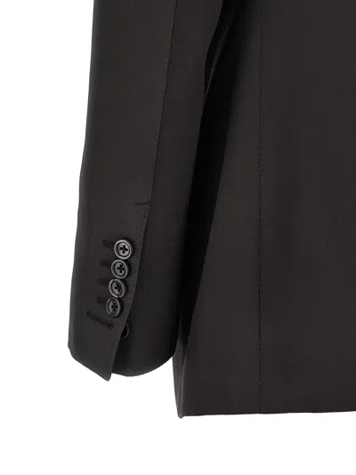 Tom Ford Double-breasted Blazer With Structured Shoulders In 棕色的