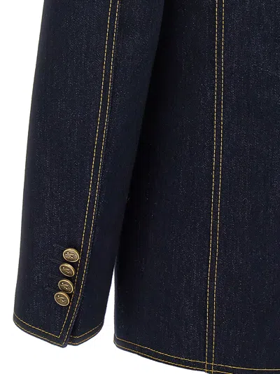 Etro Denim Blazer With Contrast Stitching And Front Pockets In Blue