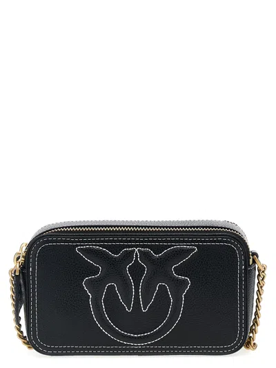 Pinko Borsa A Tracolla Nera Carrie Con Logo Love Birds In Rilievo In 黑色的