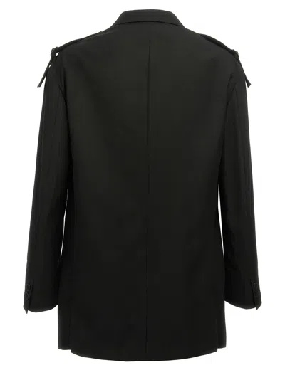 Yohji Yamamoto Single-breasted Blazer With Strap Detail In 黑色的