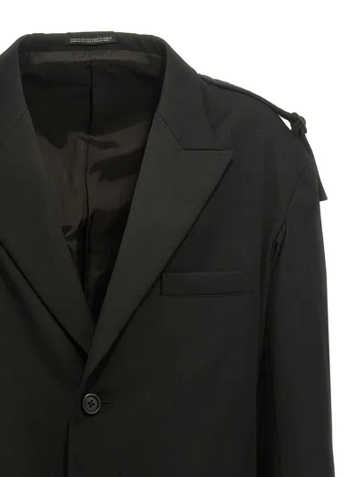 Yohji Yamamoto Single-breasted Blazer With Strap Detail In 黑色的