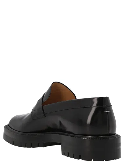 Maison Margiela Tabi County Split-toe Distressed Textured-leather Penny Loafers In Black