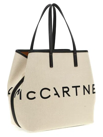 Stella Mccartney Stella Mc Cartney Ecru Cotton Blend Tote Bag With Logo In 浅褐色的