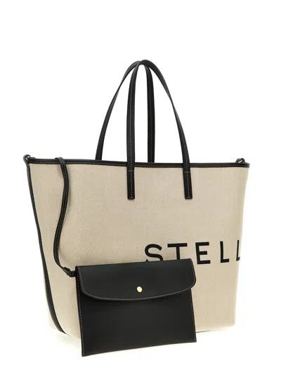 Stella Mccartney Stella Mc Cartney Ecru Cotton Blend Tote Bag With Logo In 浅褐色的