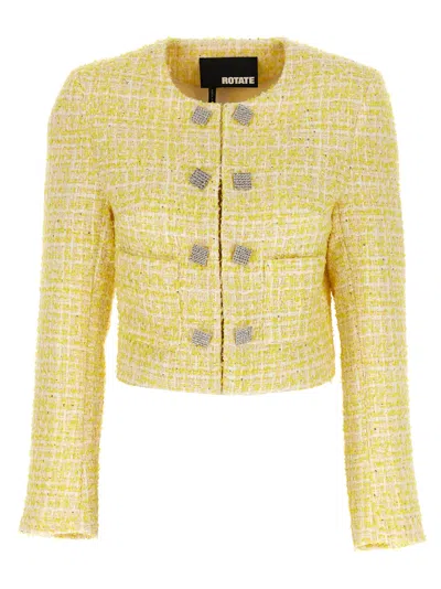 Shop Rotate Birger Christensen Cropped Bouclé Jacket In Yellow