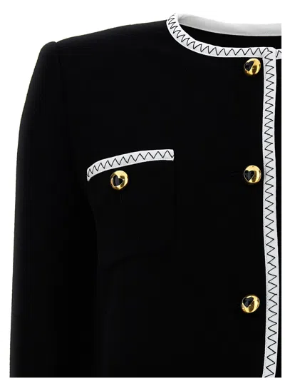Moschino Crepe Short Jacket Blazer And Suits In White/black