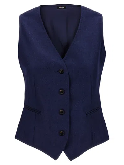 Kiton Silk Cashmere Vest Gilet Blue In 蓝色的