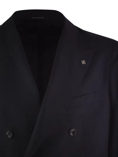 Tagliatore Wool And Cashmere Double-breasted Suit In Blue