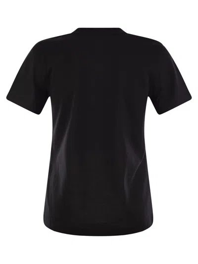 Moncler Women Black T-shirt With Rhinestone Logo In Cotton Woman In Black