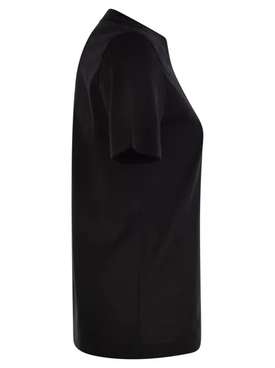 Moncler Women Black T-shirt With Rhinestone Logo In Cotton Woman In Black