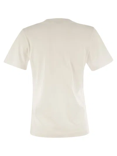 Moncler Women White Cotton Rhinestone Logo T-shirt In White