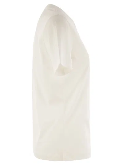 Moncler Women White Cotton Rhinestone Logo T-shirt In White