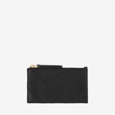 Tory Burch Fleming Quilted Leather Zip Card Case In 黑色的